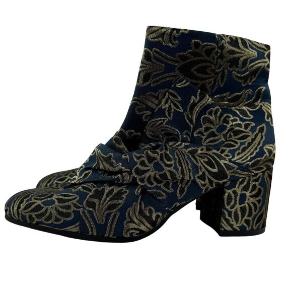 Libby Edelman Veronica Womens Blue Gold Ankle Boots Fabric Upper Zipper Size 8M - Picture 1 of 16